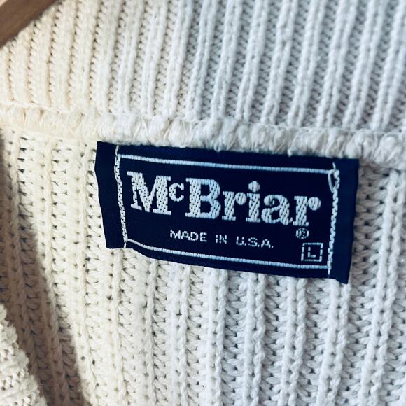 McBriar VTG 90s Blue Streak Sweater Men Pullover Cream Ribbed Knit Cotton L - Picture 5 of 6